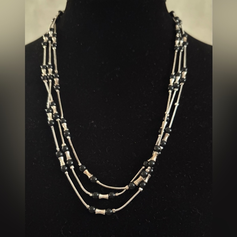 Source Unknown Silver and Black Multi-Strand Necklace